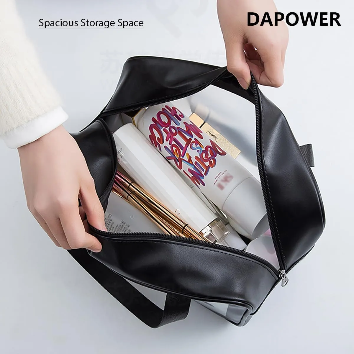 Travel Toiletry Bag for Women and Men, Matte Translucent Shower Bag with Handy Handle, Makeup Cosmetic Organizer Bag for Travel Toiletries Accessories (Black)