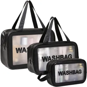 Travel Toiletry Bag for Women and Men, Matte Translucent Shower Bag with Handy Handle, Makeup Cosmetic Organizer Bag for Travel Toiletries Accessories (Black)