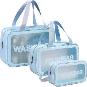 Travel Toiletry Bag for Women and Men, Matte Translucent Shower Bag with Handy Handle, Makeup Cosmetic Organizer Bag for Travel Toiletries Accessories (Blue)