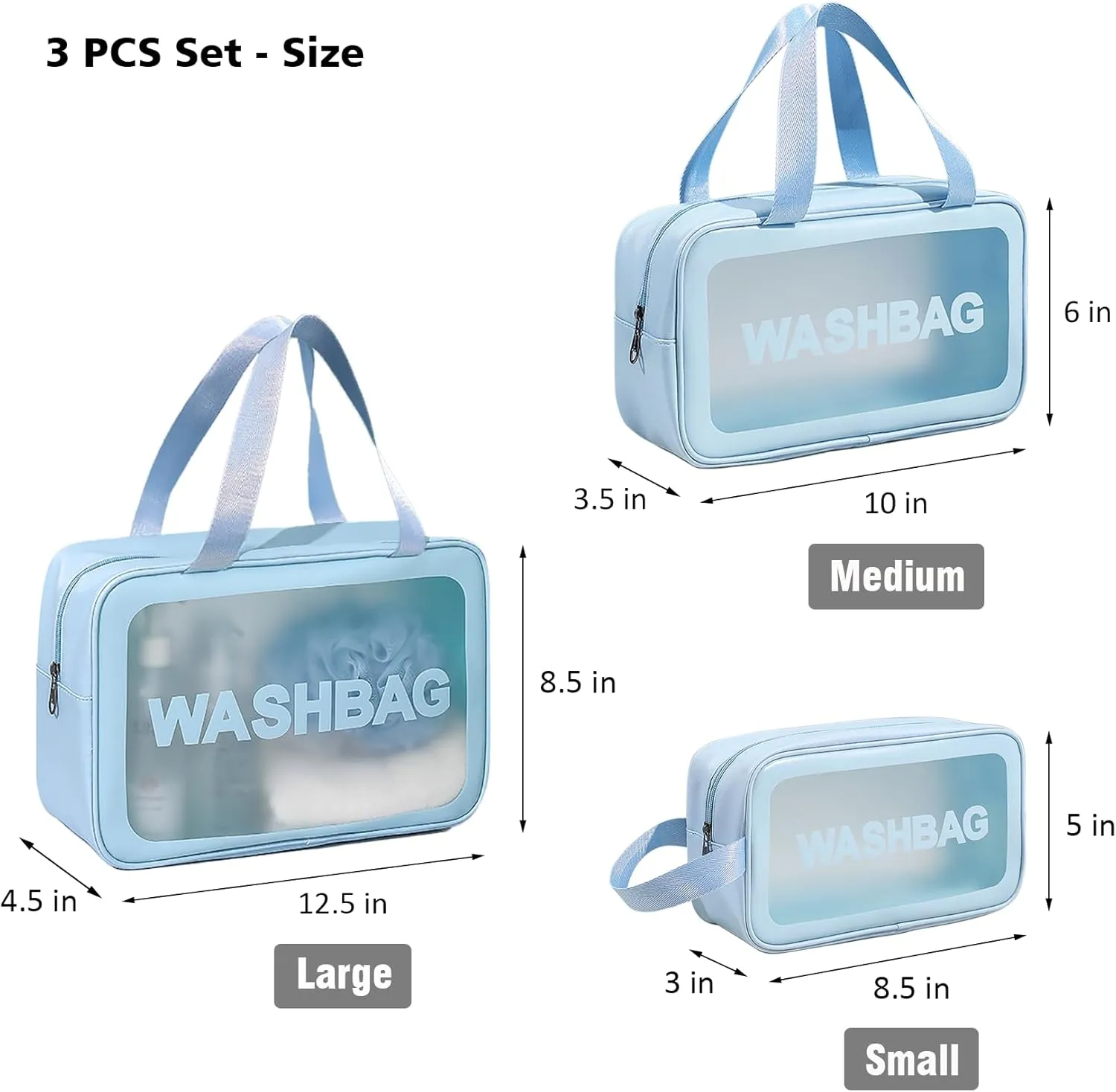 Travel Toiletry Bag for Women and Men, Matte Translucent Shower Bag with Handy Handle, Makeup Cosmetic Organizer Bag for Travel Toiletries Accessories (Blue)