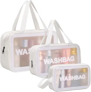 Travel Toiletry Bag for Women and Men, Matte Translucent Shower Bag with Handy Handle, Makeup Cosmetic Organizer Bag for Travel Toiletries Accessories (White)