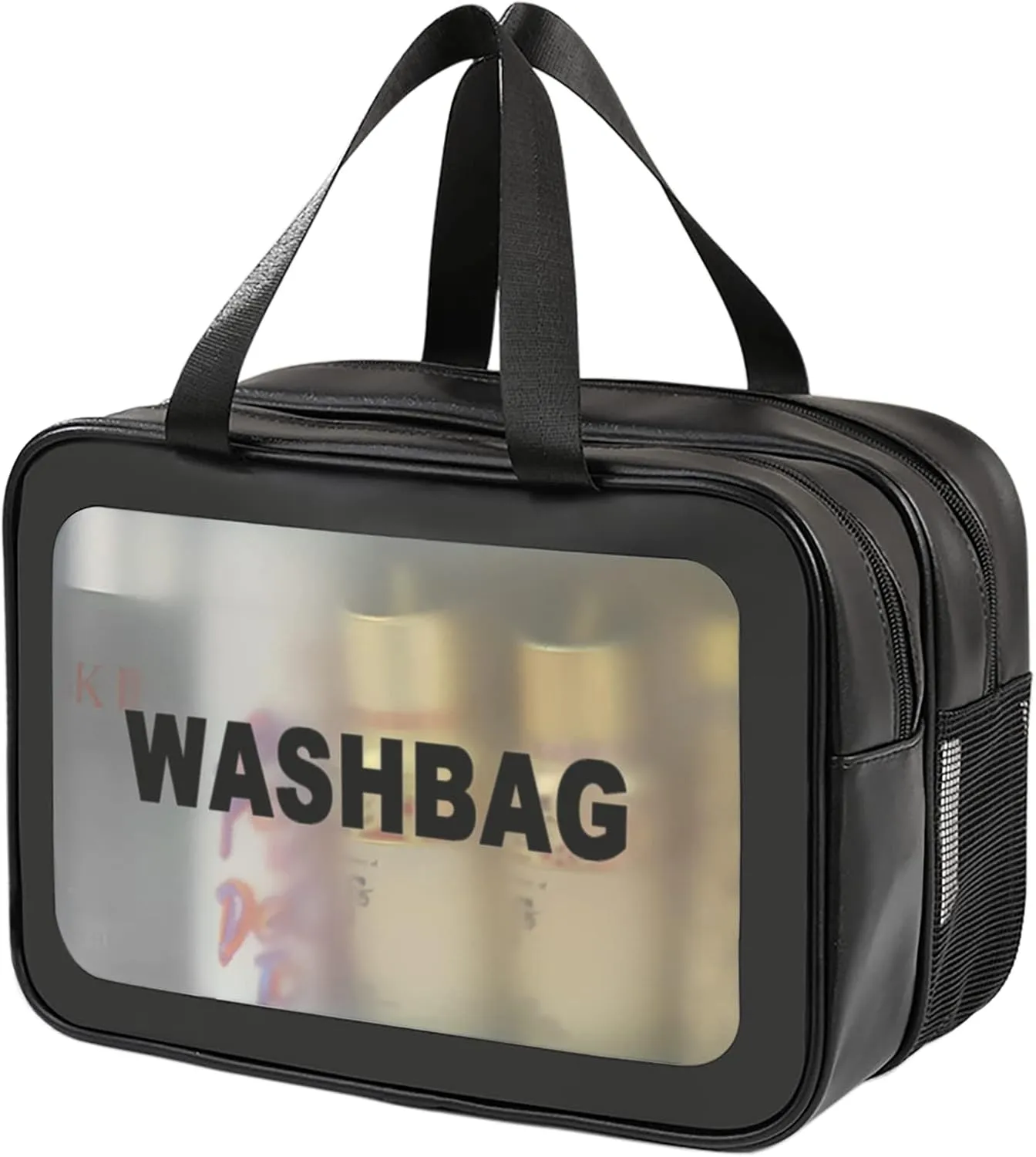 Travel Toiletry Bag for Women and Men, Matte Translucent Toiletry Bag with Handy Handle, Makeup Cosmetic Organizer Bag for Travel Toiletries Accessories (Black-XL)