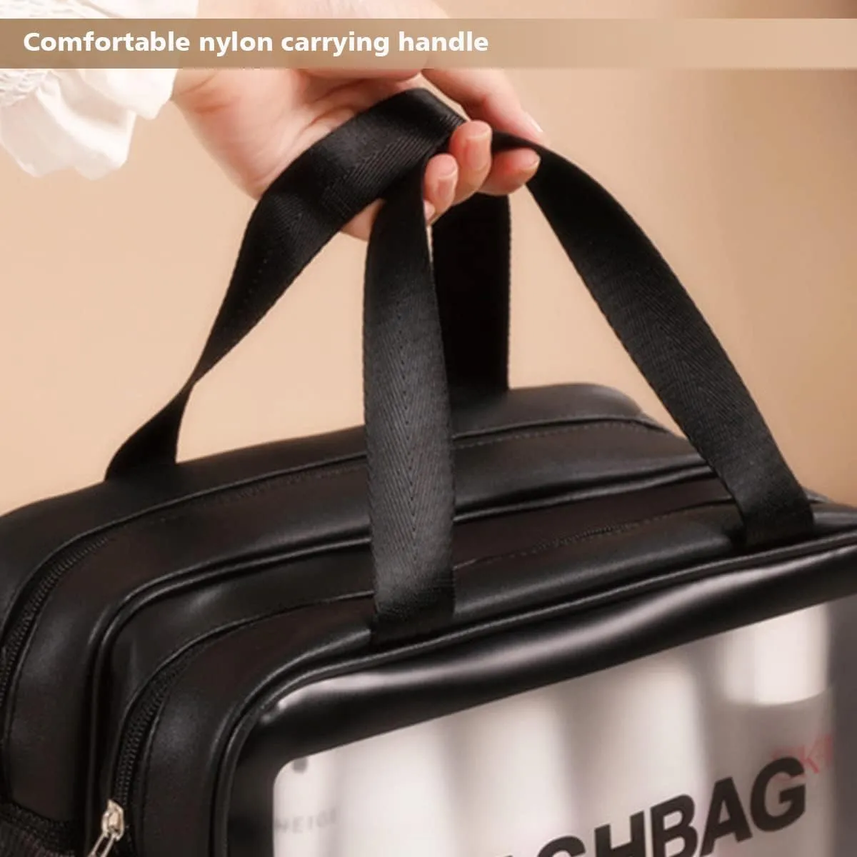 Travel Toiletry Bag for Women and Men, Matte Translucent Toiletry Bag with Handy Handle, Makeup Cosmetic Organizer Bag for Travel Toiletries Accessories (Black-XL)