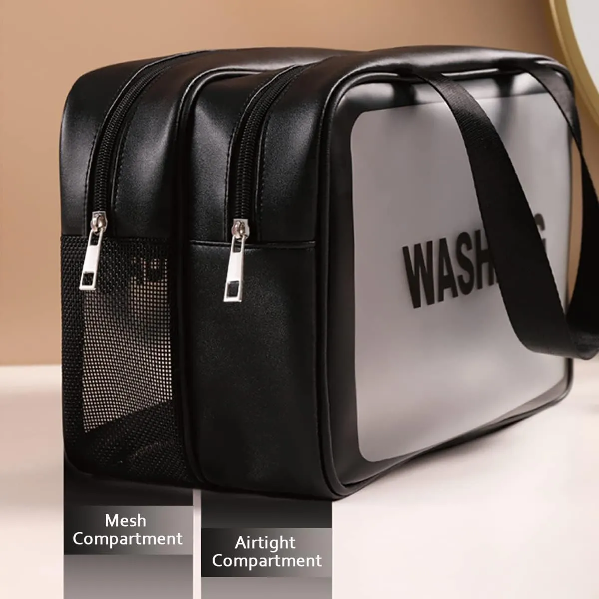 Travel Toiletry Bag for Women and Men, Matte Translucent Toiletry Bag with Handy Handle, Makeup Cosmetic Organizer Bag for Travel Toiletries Accessories (Black-XL)
