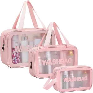 Travel Toiletry Bag for Women, Matte Translucent Shower Bag with Handy Handle, Makeup Cosmetic Organizer Bag for Travel Toiletries Accessories (Pink)