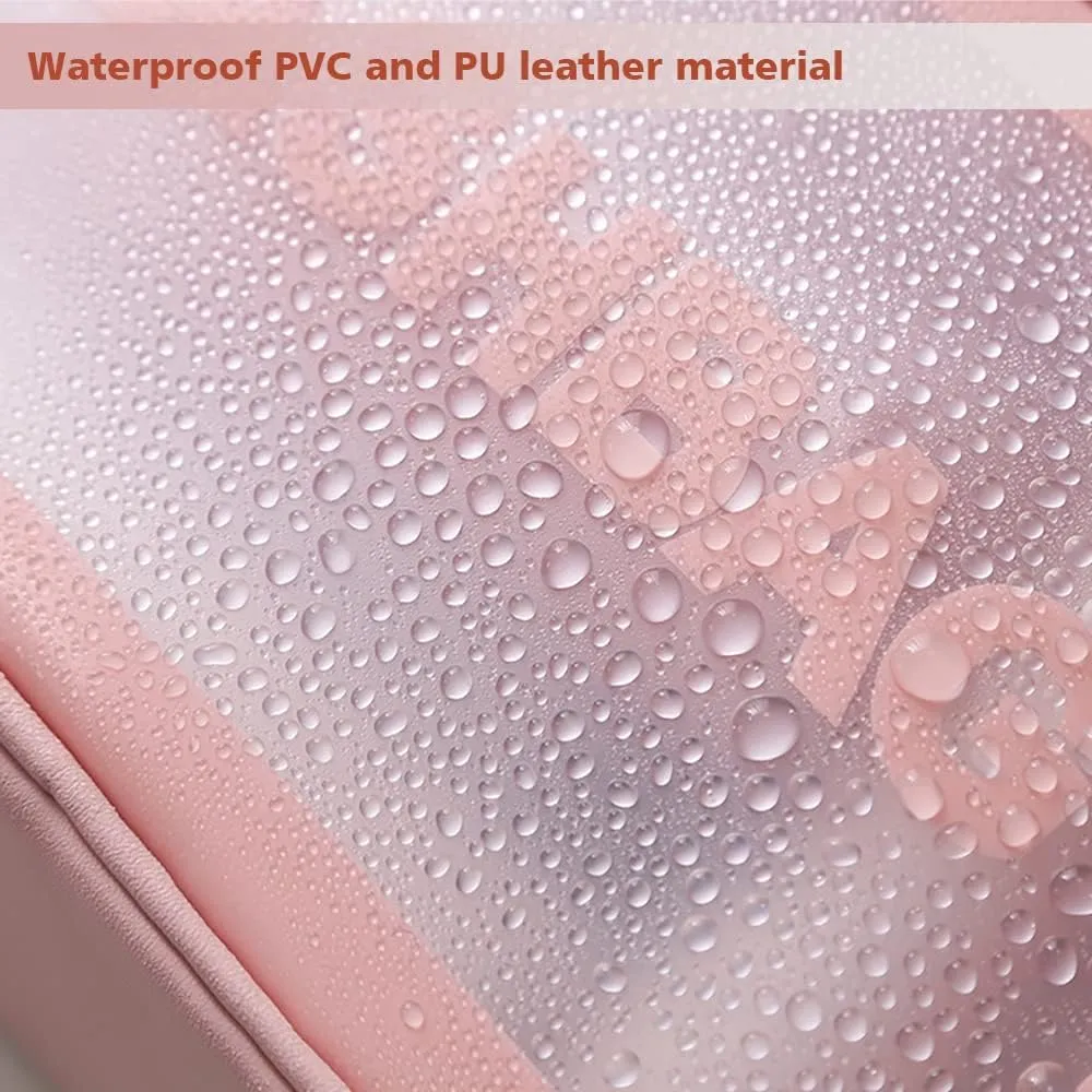 Travel Toiletry Bag for Women, Matte Translucent Shower Bag with Handy Handle, Makeup Cosmetic Organizer Bag for Travel Toiletries Accessories (Pink)