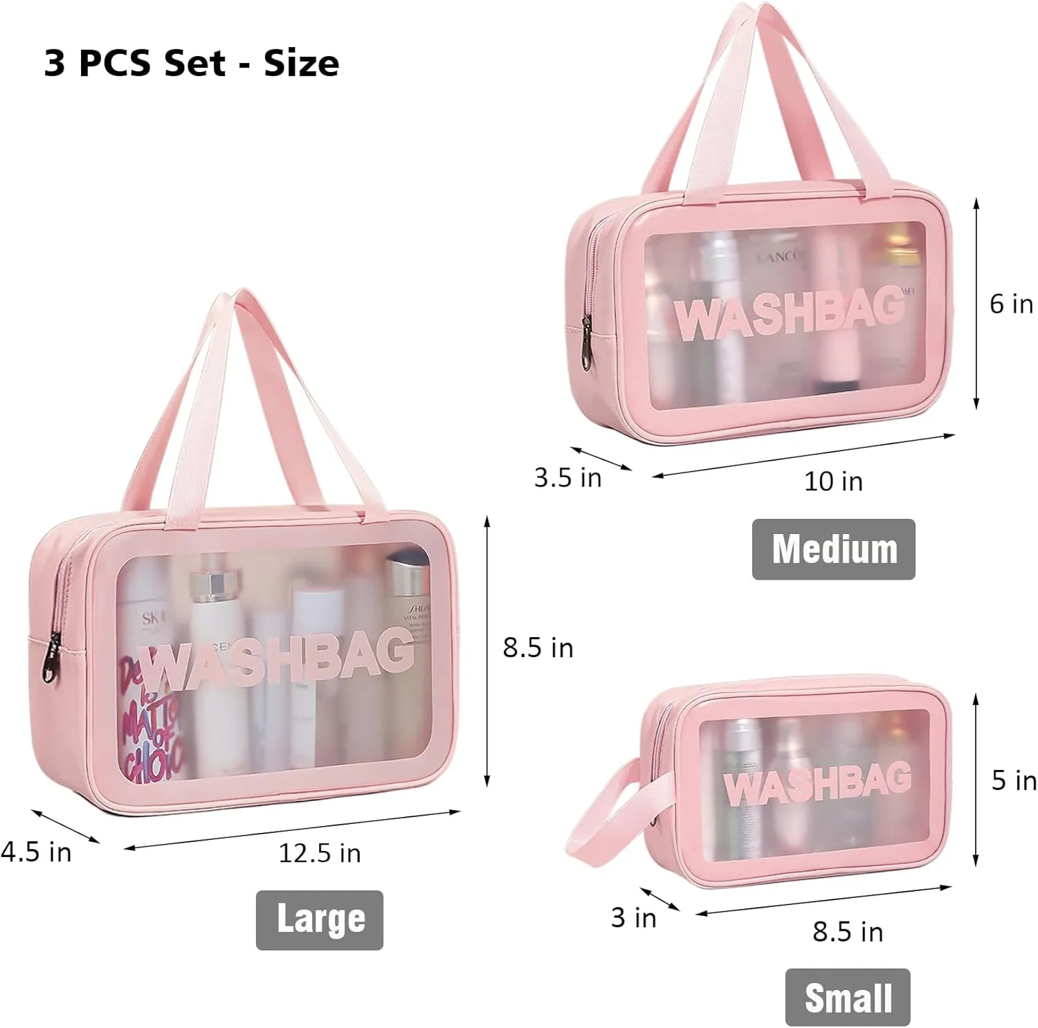 Travel Toiletry Bag for Women, Matte Translucent Shower Bag with Handy Handle, Makeup Cosmetic Organizer Bag for Travel Toiletries Accessories (Pink)