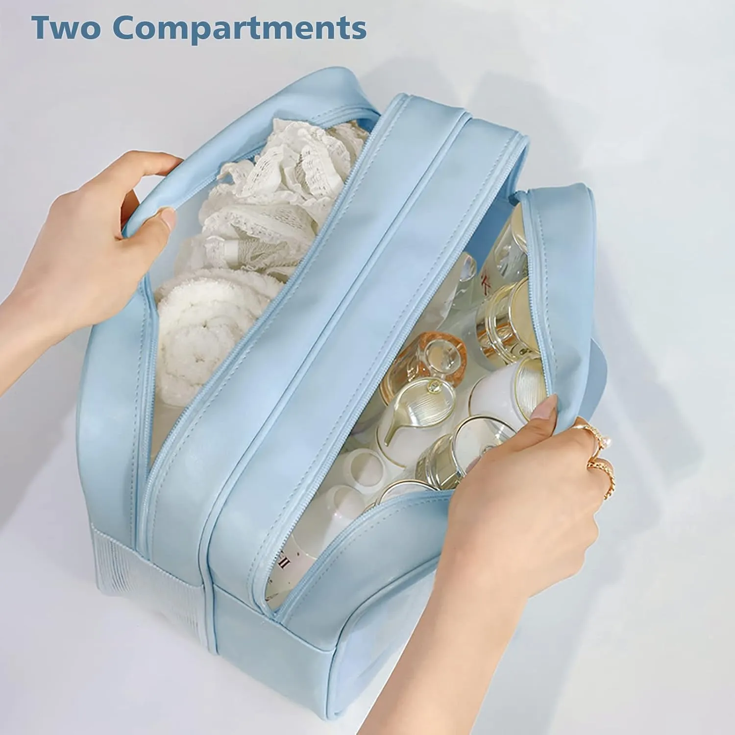 Travel Toiletry Bag for Women, Matte Translucent Toiletry Bag with Handy Handle, Makeup Cosmetic Organizer Bag for Travel Toiletries Accessories (Blue-XL)
