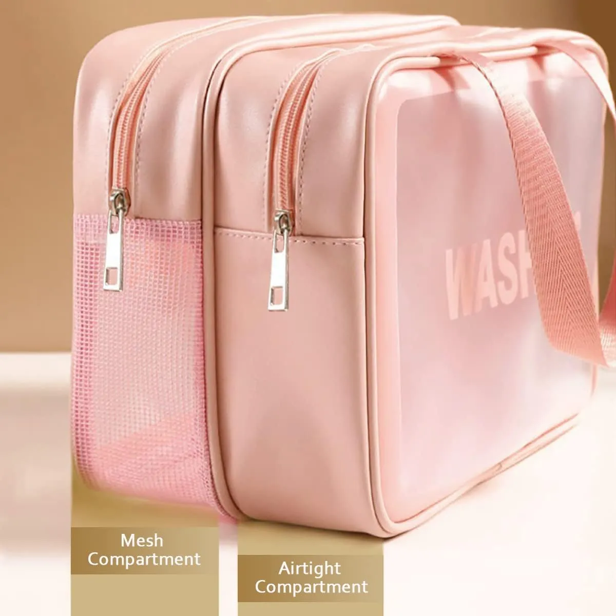 Travel Toiletry Bag for Women, Matte Translucent Toiletry Bag with Handy Handle, Makeup Cosmetic Organizer Bag for Travel Toiletries Accessories (Pink-XL)