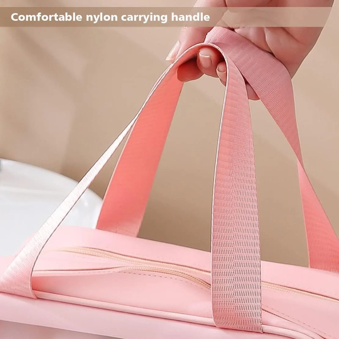 Travel Toiletry Bag for Women, Matte Translucent Toiletry Bag with Handy Handle, Makeup Cosmetic Organizer Bag for Travel Toiletries Accessories (Pink-XL)