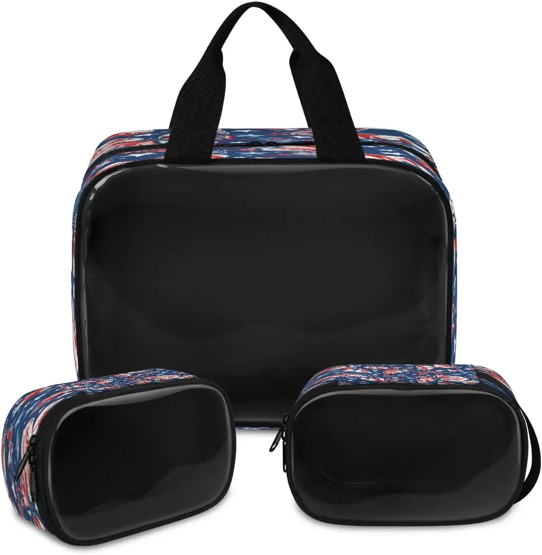 Travel Toiletry Bag for Women Men, American July 4th Butterfly Makeup Bag Large Tote 3 Pcs Translucent Cosmetic Bags Pouch for Toiletries Cosmetics Organizer