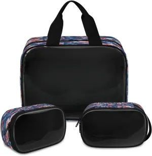 Travel Toiletry Bag for Women Men, American July 4th Butterfly Makeup Bag Large Tote 3 Pcs Translucent Cosmetic Bags Pouch for Toiletries Cosmetics Organizer