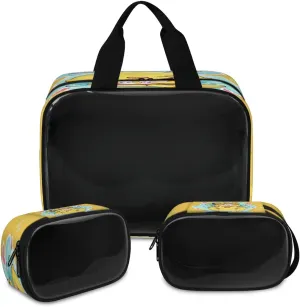 Travel Toiletry Bag for Women Men, Cute Cartoon Bee Makeup Bag Large Tote 3 Pcs Translucent Cosmetic Bags Pouch for Toiletries Cosmetics Organizer