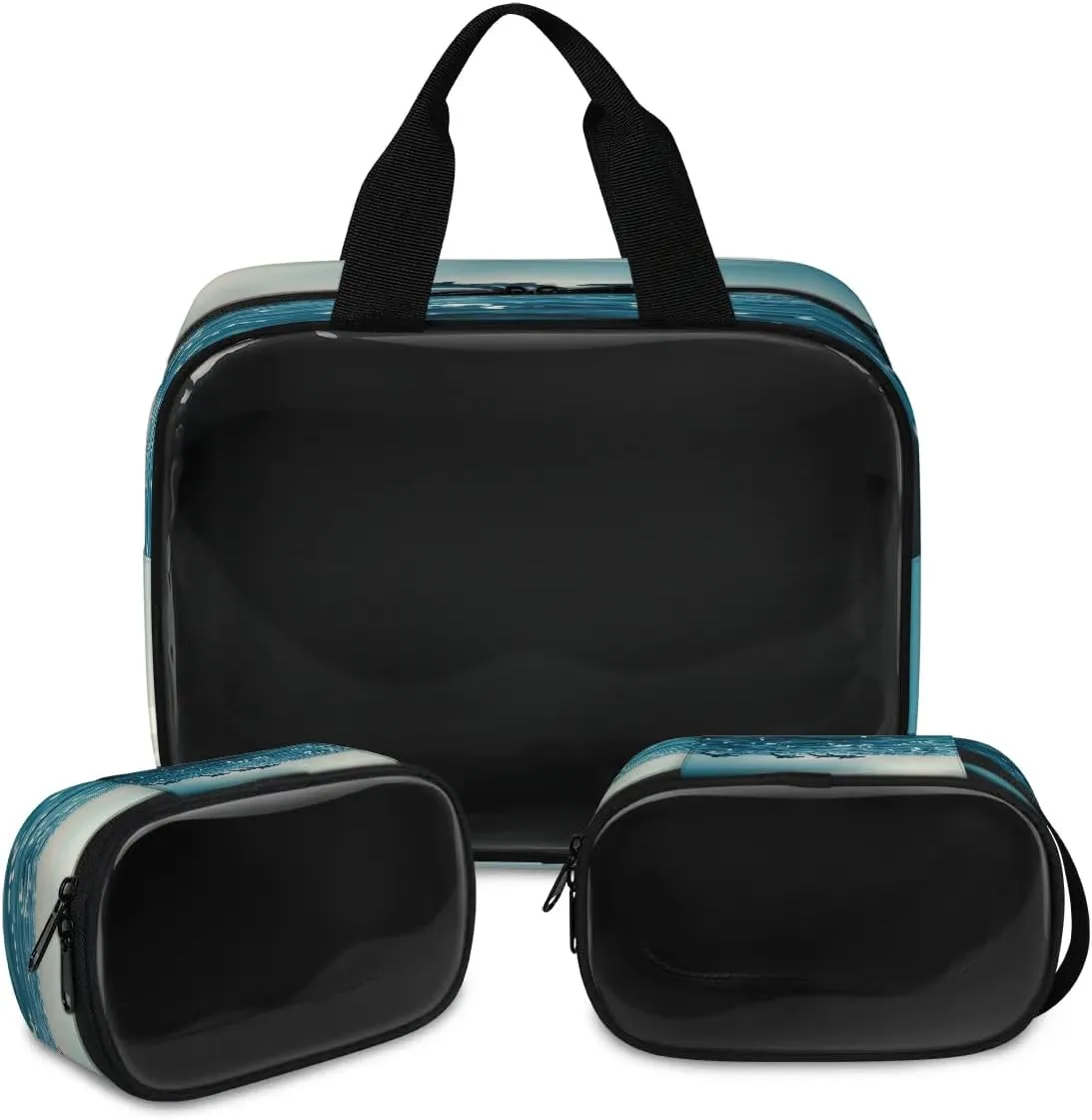 Travel Toiletry Bag for Women Men, Dolphins Ocean Makeup Bag Large Tote 3 Pcs Translucent Cosmetic Bags Pouch for Toiletries Cosmetics Organizer