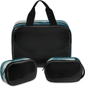 Travel Toiletry Bag for Women Men, Dolphins Ocean Makeup Bag Large Tote 3 Pcs Translucent Cosmetic Bags Pouch for Toiletries Cosmetics Organizer