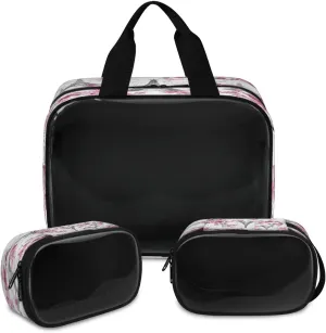 Travel Toiletry Bag for Women Men, Eiffel Tower Flowers Theme Makeup Bag Large Tote 3 Pcs Translucent Cosmetic Bags Pouch for Toiletries Cosmetics Organizer