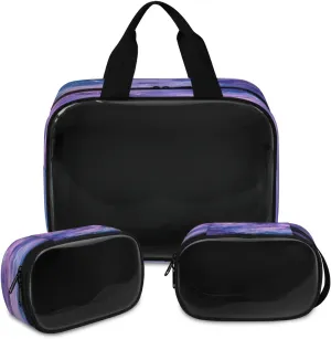 Travel Toiletry Bag for Women Men, Galaxy Space Nebula Makeup Bag Large Tote 3 Pcs Translucent Cosmetic Bags Pouch for Toiletries Cosmetics Organizer