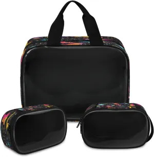 Travel Toiletry Bag for Women Men, Physics Theme Makeup Bag Large Tote 3 Pcs Translucent Cosmetic Bags Pouch for Toiletries Cosmetics Organizer