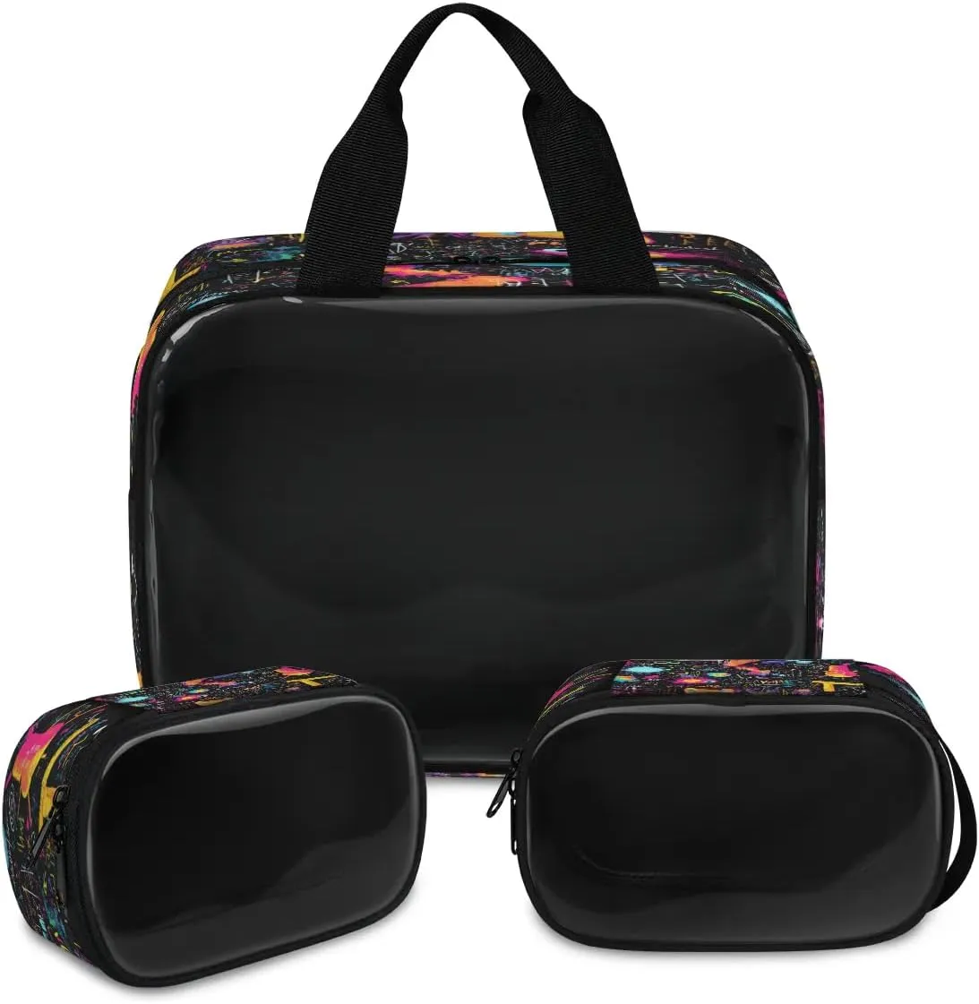 Travel Toiletry Bag for Women Men, Physics Theme Makeup Bag Large Tote 3 Pcs Translucent Cosmetic Bags Pouch for Toiletries Cosmetics Organizer