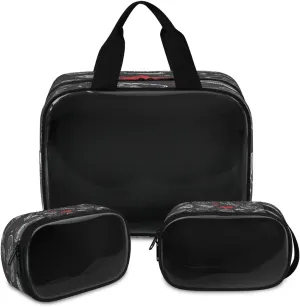 Travel Toiletry Bag for Women Men, Rock Skull Theme Makeup Bag Large Tote 3 Pcs Translucent Cosmetic Bags Pouch for Toiletries Cosmetics Organizer