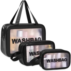 Travel Toiletry Bag for Women Men - Translucent,Waterproof, Portable and Cute Makeup Cosmetic Bag Set(A-Black)
