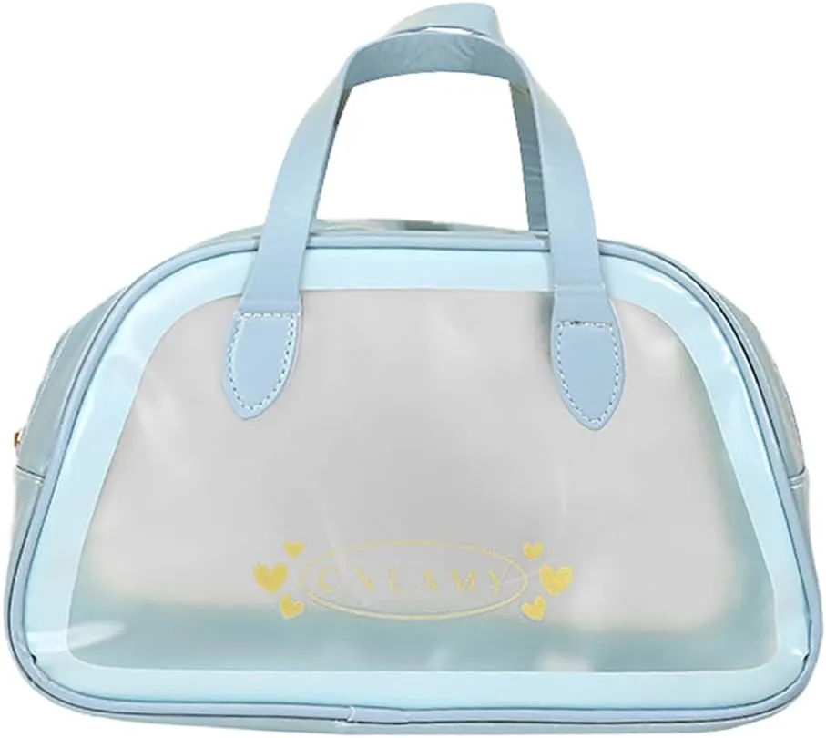 Travel Toiletry Bag, Large Clear Makeup Bag with Handles, Translucent Dry &Wet Separation Travel Bag for Skincare Products, Toiletries (Blue, Medium)