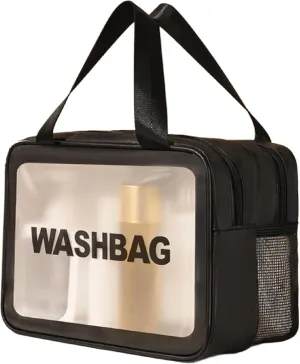 Travel Toiletry Bag Large Matte Translucent Makeup Bags Cosmetics Bag Skin Care Bag Toiletry Organizer Thickened Wash Bag (Black)
