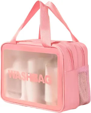Travel Toiletry Bag Large Matte Translucent Makeup Bags Cosmetics Bag Skin Care Bag Toiletry Organizer Thickened Wash Bag (Pink)