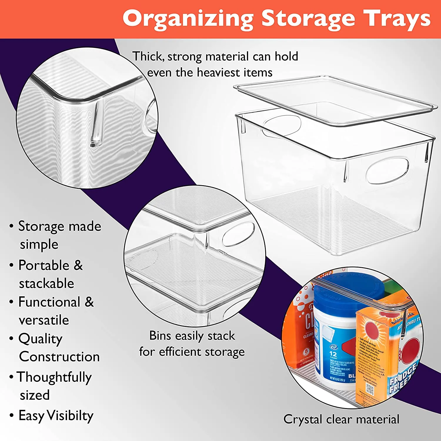TREBLEWIND ClearSpace Plastic Storage Bins With lids – Perfect Kitchen Organization or Pantry Storage – Fridge Organizer, Pantry Organization and Storage Bins, Cabinet Organizers - 4 Pack