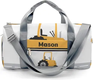 Truck Yellow Personalized Duffel Bag,Custom Travel Gym Bag with Name,Waterproof Sports Overnight Bag with Shoe Compartment & Shoulder Strap