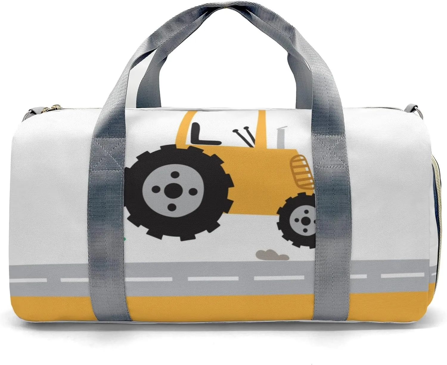 Truck Yellow Personalized Duffel Bag,Custom Travel Gym Bag with Name,Waterproof Sports Overnight Bag with Shoe Compartment & Shoulder Strap