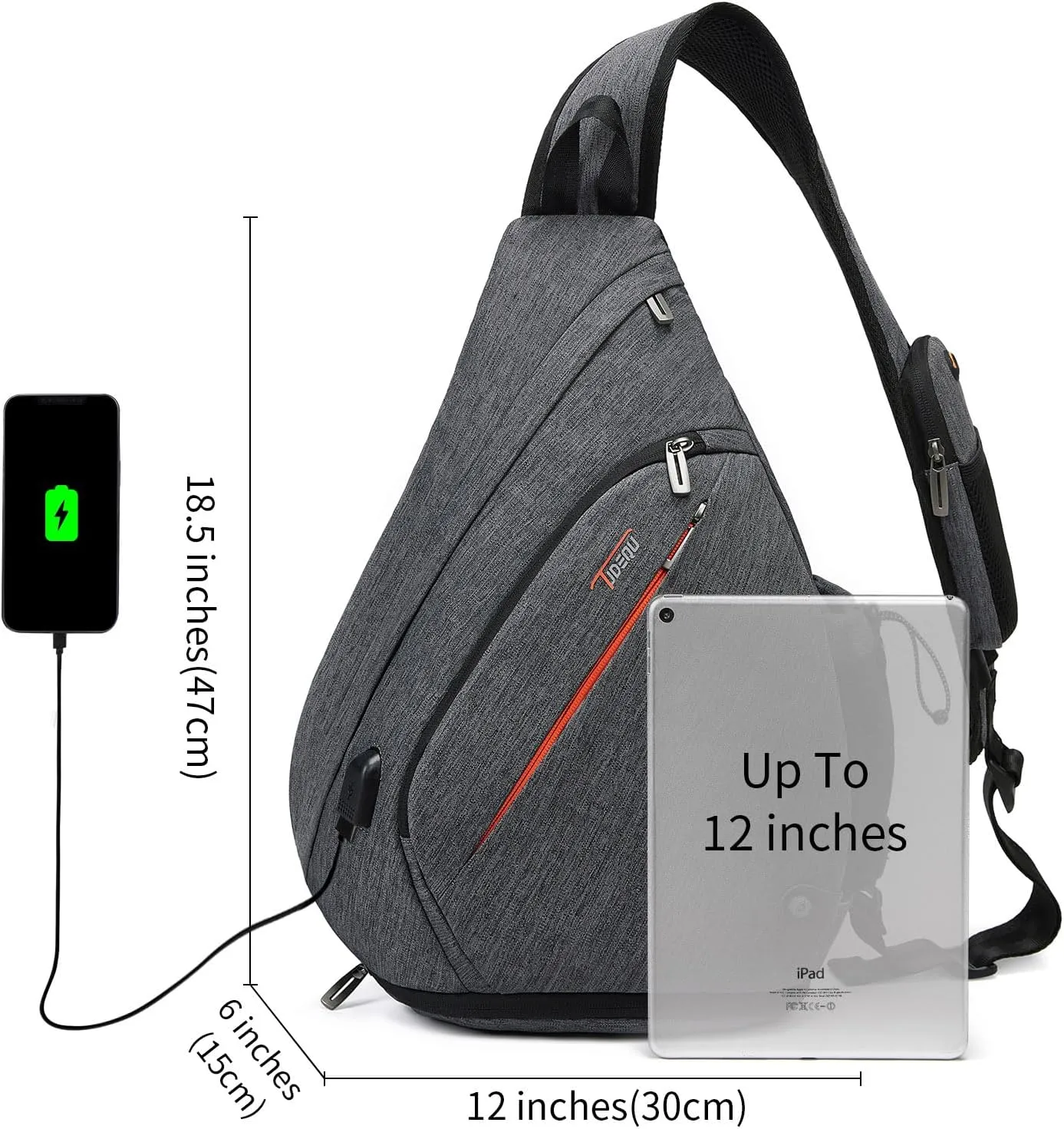 TUDEQU Sling backpack, 8 Pockets Sling Bag Crossbody, 19L Large Sling Bag for Men Travel Crossbody Backpack Hiking Outdoor