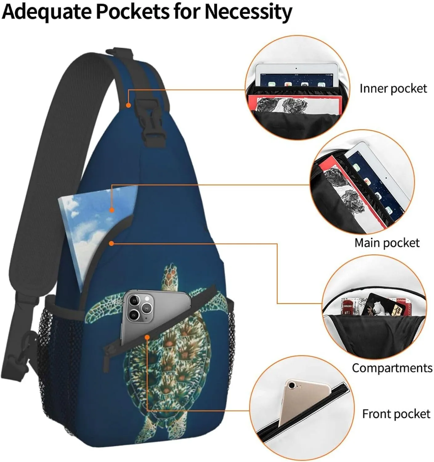Turtle Shoulder Bag Sea Turtle Sling Backpack Daypack Casual Backpack Hiking Bag Beach Backpack Bag