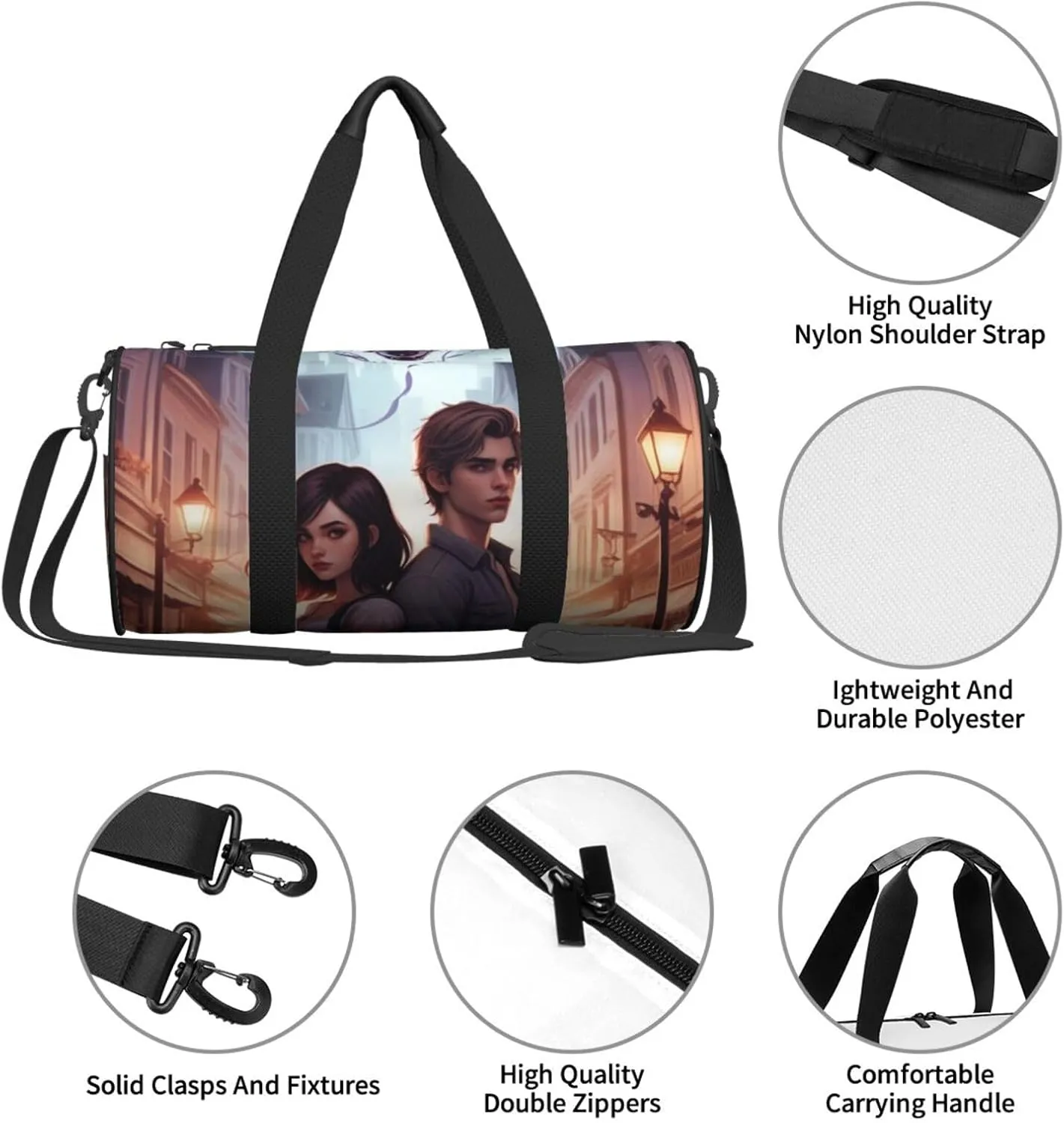 Twilight Serenade Printed Travel Bag,Round Personal Item Storage bag,Foldie Duffel Bag for Traveling Vacation,Fitness,Sports