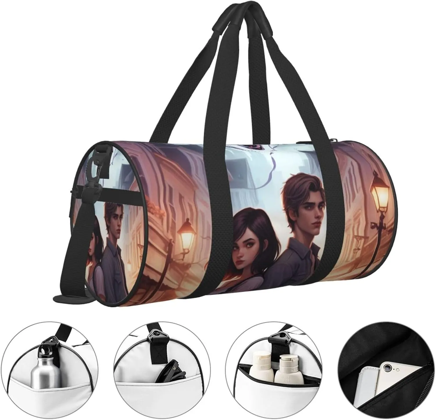 Twilight Serenade Printed Travel Bag,Round Personal Item Storage bag,Foldie Duffel Bag for Traveling Vacation,Fitness,Sports