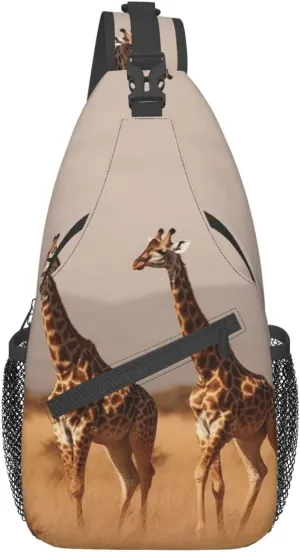 Two Giraffe Running On The Barren Sling Bag Crossbody Shoulder Backpack Casual Chest Bag Sport Travel Hiking Daypack For Women Men