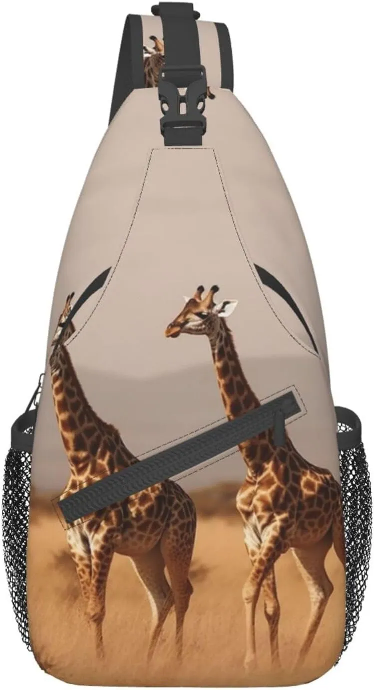 Two Giraffe Running On The Barren Sling Bag Crossbody Shoulder Backpack Casual Chest Bag Sport Travel Hiking Daypack For Women Men