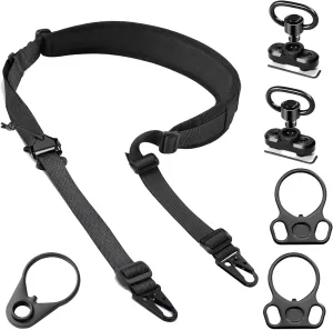 Two Point Traditional Sling 2 Point Rifle Sling with Swivel Mount Quick Adjust Gun Sling with Wide Soft Shoulder Pad Sling for Rifle and Crossbow Hunting and Outdoor Black