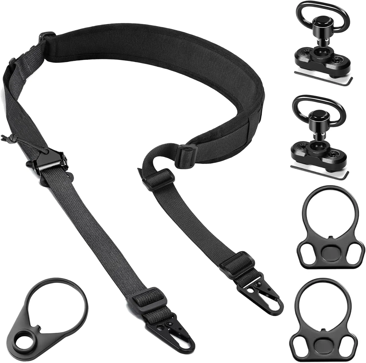 Two Point Traditional Sling 2 Point Rifle Sling with Swivel Mount Quick Adjust Gun Sling with Wide Soft Shoulder Pad Sling for Rifle and Crossbow Hunting and Outdoor Black