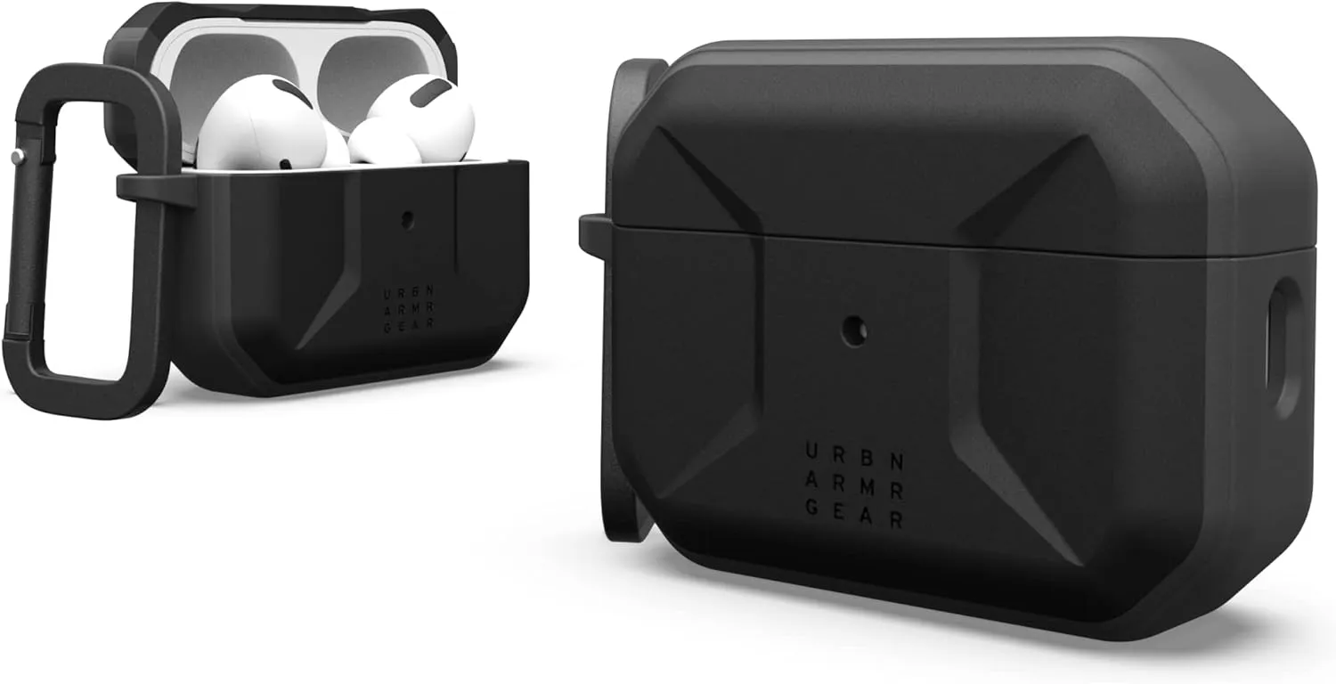 UAG Designed for AirPods Pro (2nd Gen 2022) Civilian Black, Premium Rugged Slim Water Resistant Full Protective Case Cover with Detachable Keychain Carabiner by URBAN ARMOR GEAR