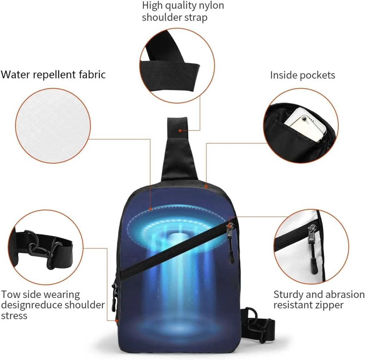 Ufo Space Ship Blue Sling Bag for Men Women, Small Crossbody Sling Backpack Shoulder Chest Bag, Anti Theft Travel Hiking Sports