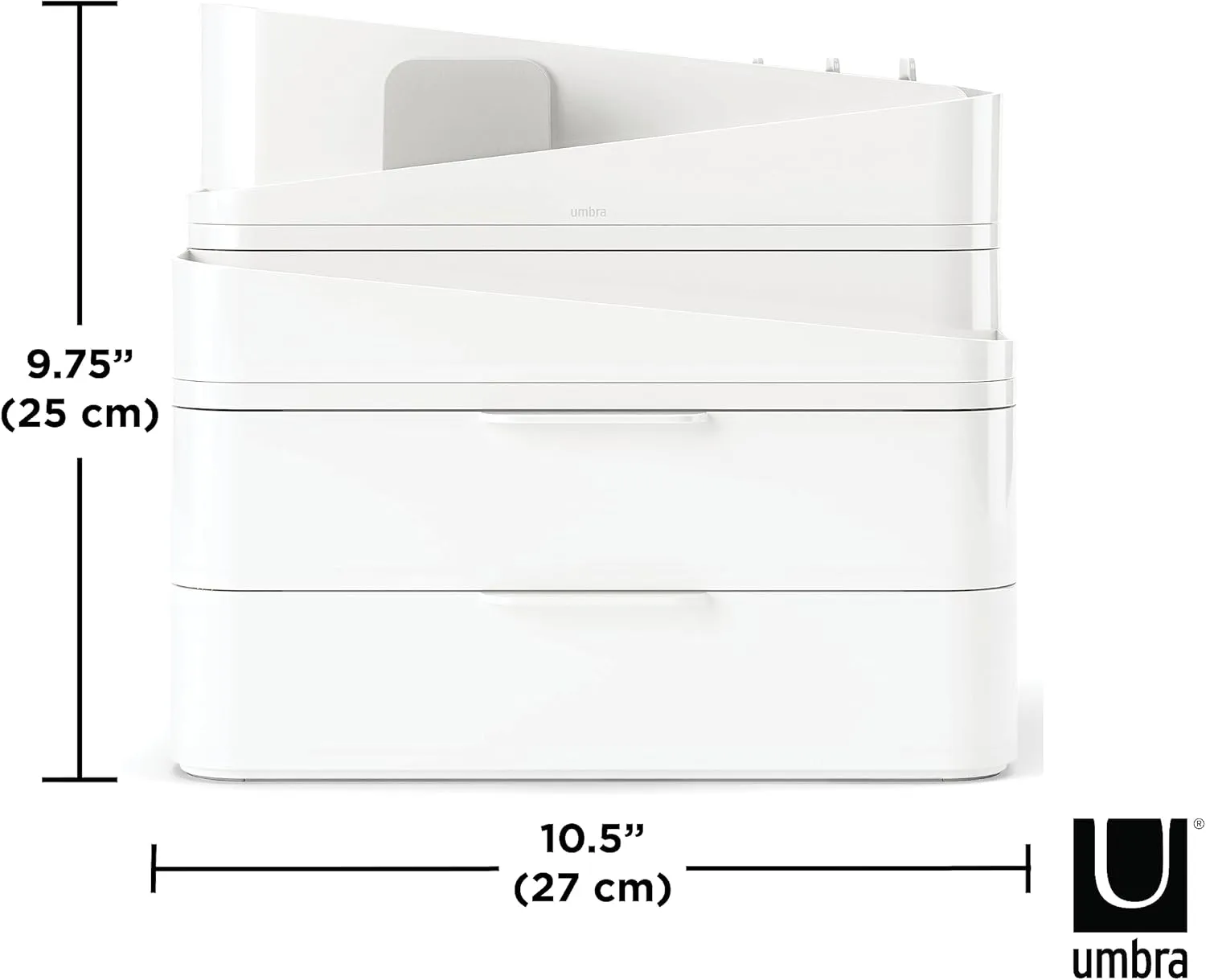 Umbra Glam Organizer, Large Cosmetic and Makeup Organizer with Three Drawers, Rubber Feet and Removable Dividers, White/Grey