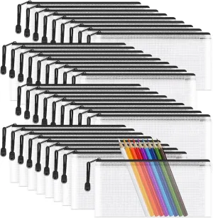 Umriox Pencil Pouches, 9.2 x 4.7 in (Black, 36 Packs), Clear Pencil Pouch Bulk, Pencil Bags with Zipper for Bill Stationary Cosmetics Travel Storage