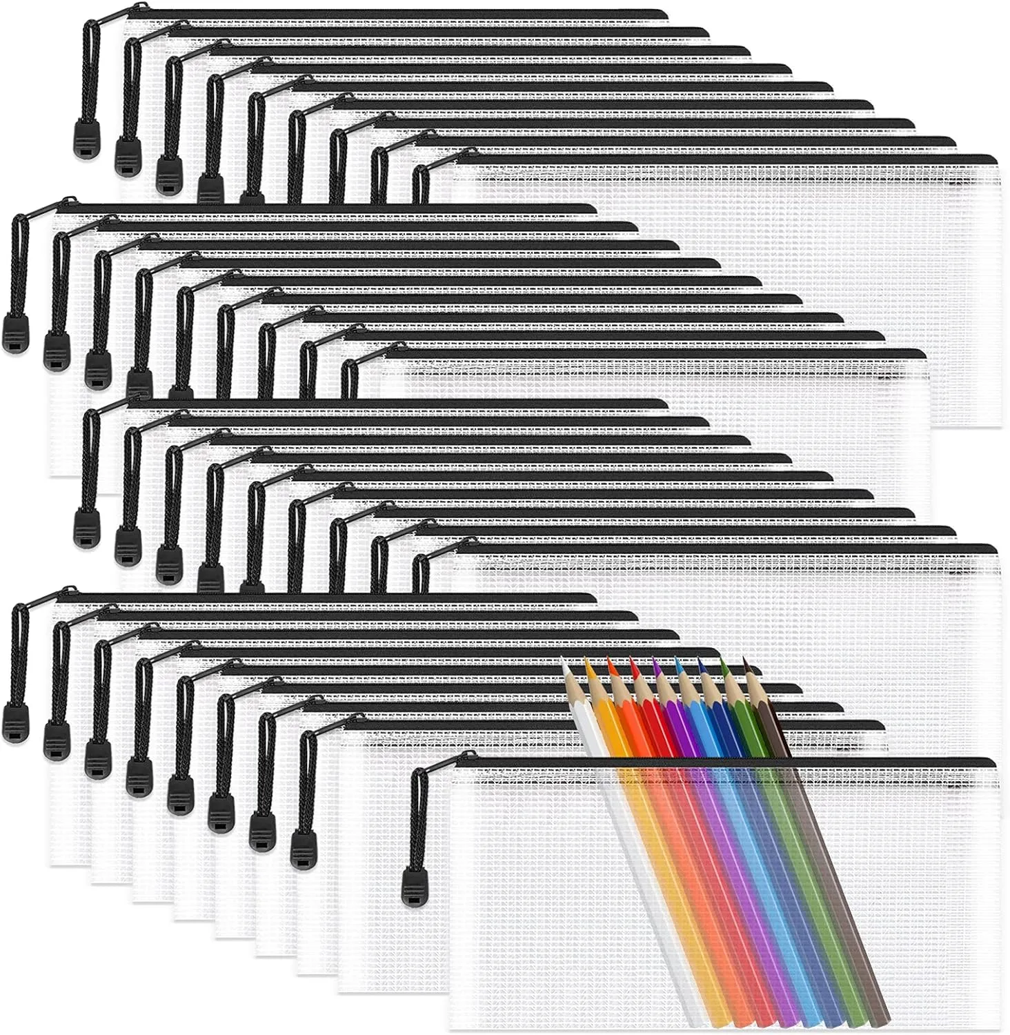 Umriox Pencil Pouches, 9.2 x 4.7 in (Black, 36 Packs), Clear Pencil Pouch Bulk, Pencil Bags with Zipper for Bill Stationary Cosmetics Travel Storage