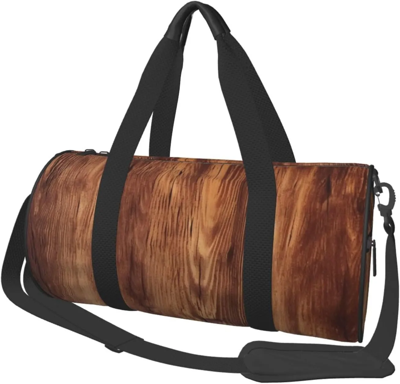 UNIOND Travel Duffle Bag Lightweight Sports Gym Bag for Men Women Foldable Carry on Weekender Overnight Bag Brown Wood Grain Canvas Sport Duffel Bag for Yoga Business Trip, Black