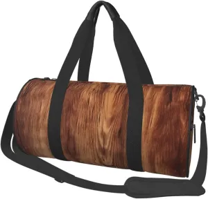 UNIOND Travel Duffle Bag Lightweight Sports Gym Bag for Men Women Foldable Carry on Weekender Overnight Bag Brown Wood Grain Canvas Sport Duffel Bag for Yoga Business Trip, Black
