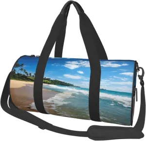 UNIOND Travel Duffle Bag Lightweight Sports Gym Bag for Men Women Foldable Carry on Weekender Overnight Bag Clear Sky Wave Beach Canvas Sport Duffel Bag for Yoga Business Trip, Black