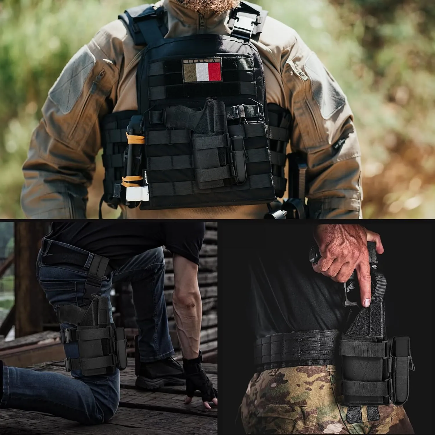 Universal Drop Leg Holster & Airsoft Pistol Holster with Removable MAG Pouch for Men,Leg Holster Fit Airsoft and Real Pistol (Barrel:3''-11'') with Scope,Light or Laser