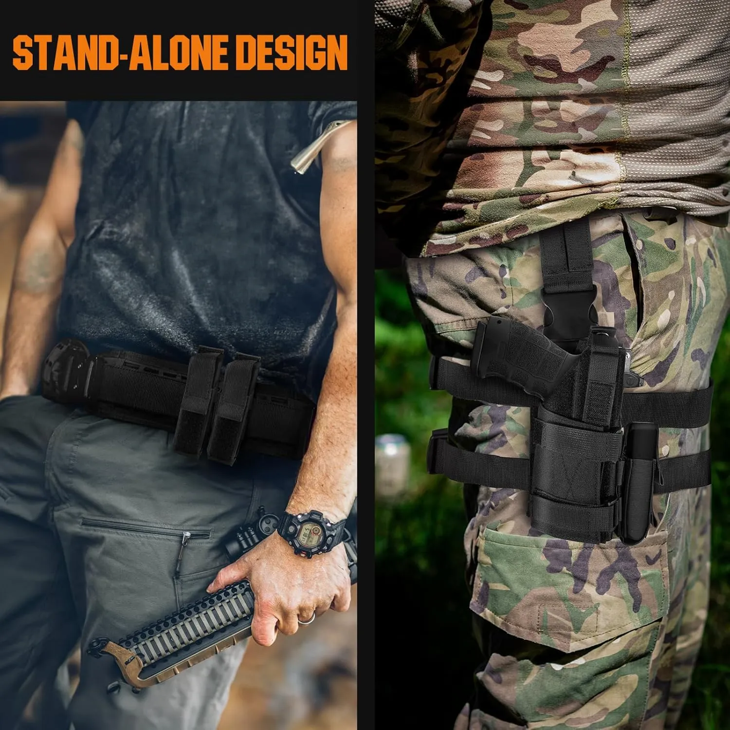 Universal Drop Leg Holster & Airsoft Pistol Holster with Removable MAG Pouch for Men,Leg Holster Fit Airsoft and Real Pistol (Barrel:3''-11'') with Scope,Light or Laser