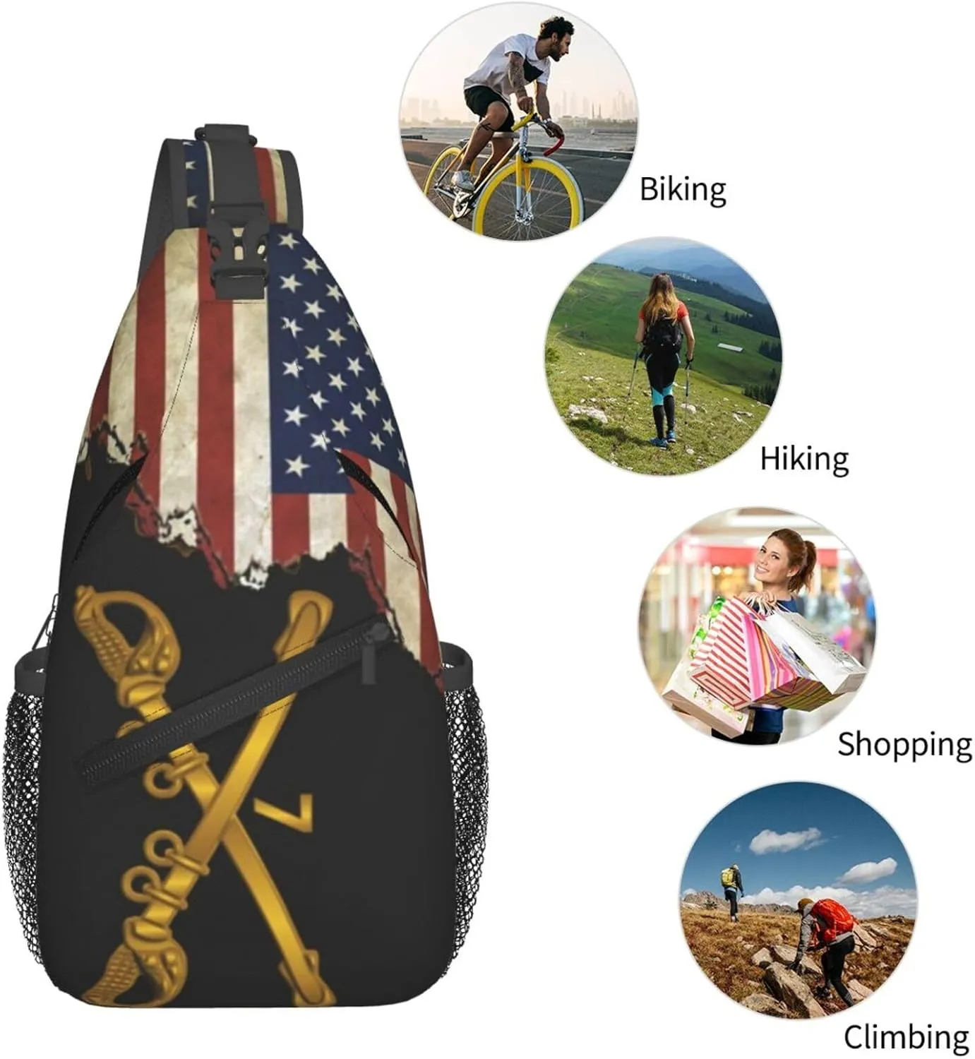 Us Flag 7th Cavalry Branch Wo Txt Small Crossbody Backpack Sling Bag For Men Women Mini One Shoulder Chest Bags Gym Sport Travel Hiking Daypack